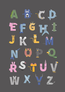 English alphabet with animals - dark